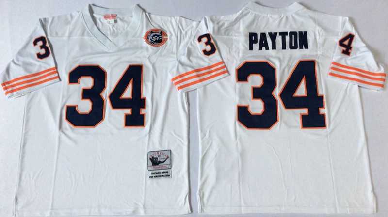 Bears 34 Walter Payton White M&N Throwback Jersey